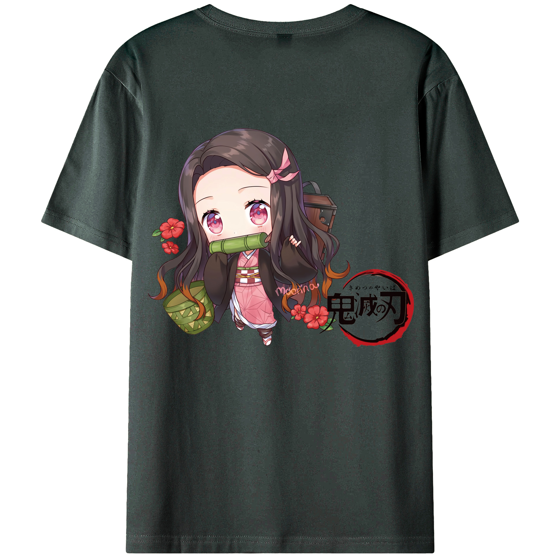 （画像用） 鬼滅の刃（きめつのやいば）竈門 禰󠄀豆子／かまど ねずこ Kamado Nezuko 綿100％ メンズ半袖Tシャツ（バックプリント） 通気性